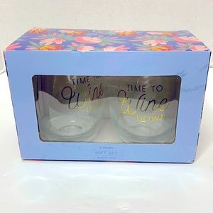Wine Glass Gift Set | Pair Glasses ‘Time To Wine Down’ | Birthday Event Holiday